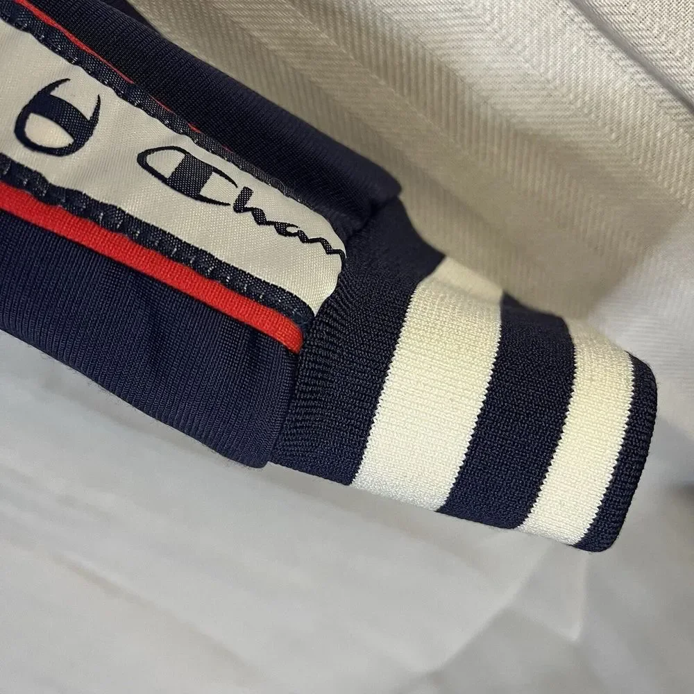 Women Jacket Track Champion‎ Med Blue Cropped Full Zip VTG Logo Casual Training